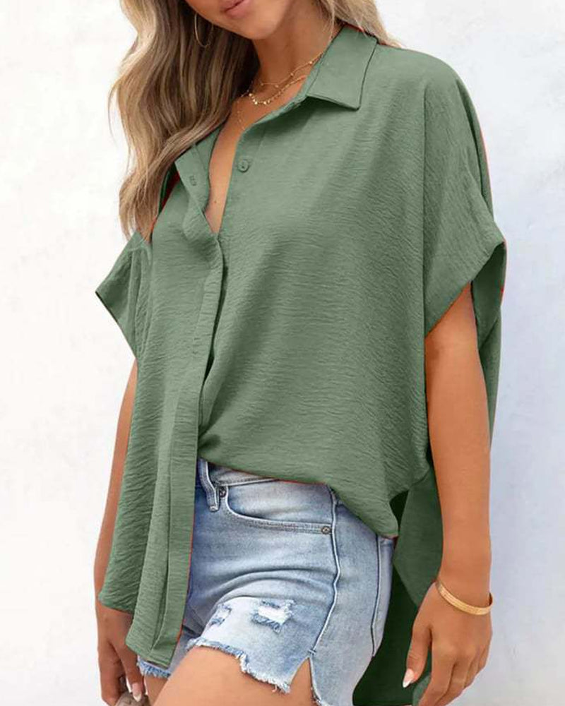 Hemd Kurzarm Einfarbig Lässig Loose Fit