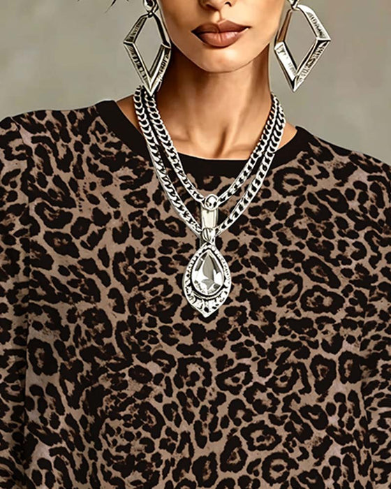 Oberteil Leopard Langarm Rundhals