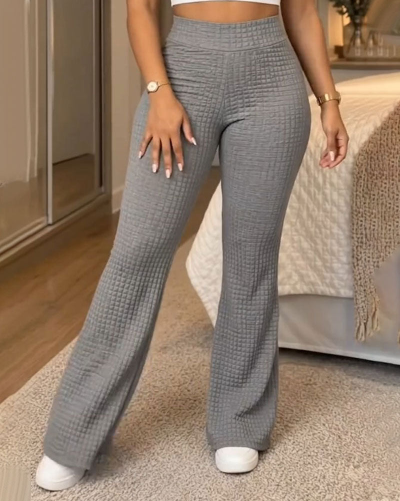 Hose Hohe Taille Einfarbig Ausgestellt