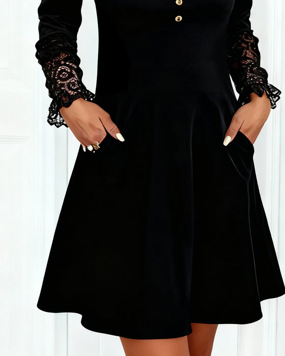 Kleid Patchwork V-Ausschnitt elegant