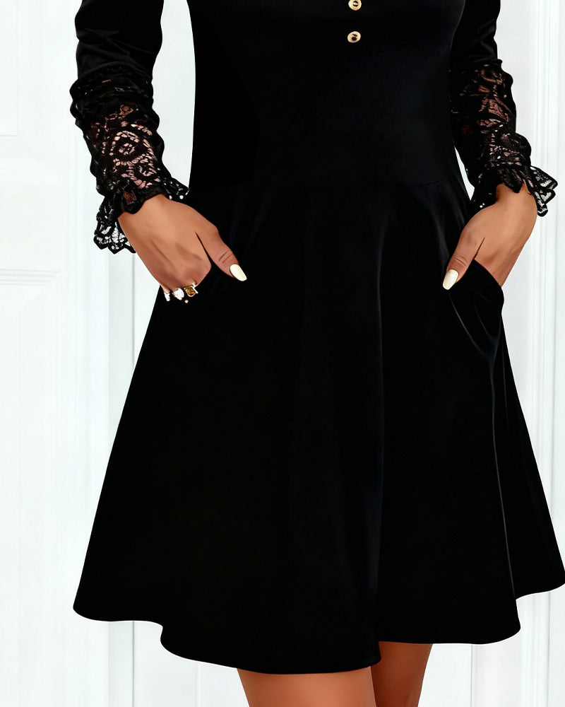 Kleid Patchwork V-Ausschnitt elegant