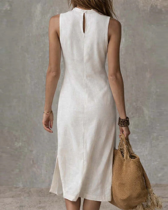 Kleid Elegant Ärmellos Schlitz