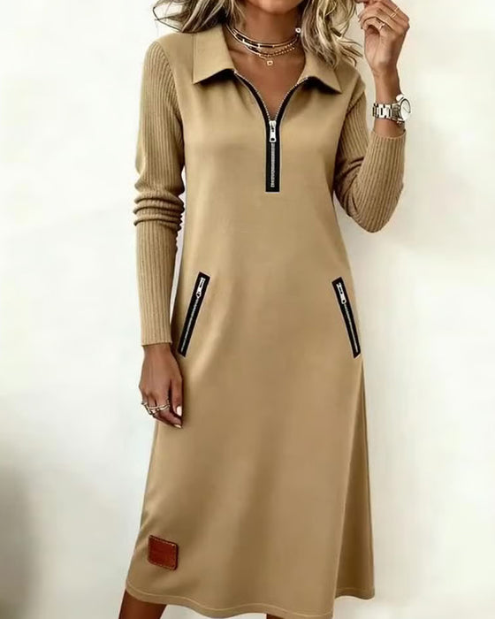 Kleid Mit Reverskragen Und Halbreißverschluss, Shift-Stil