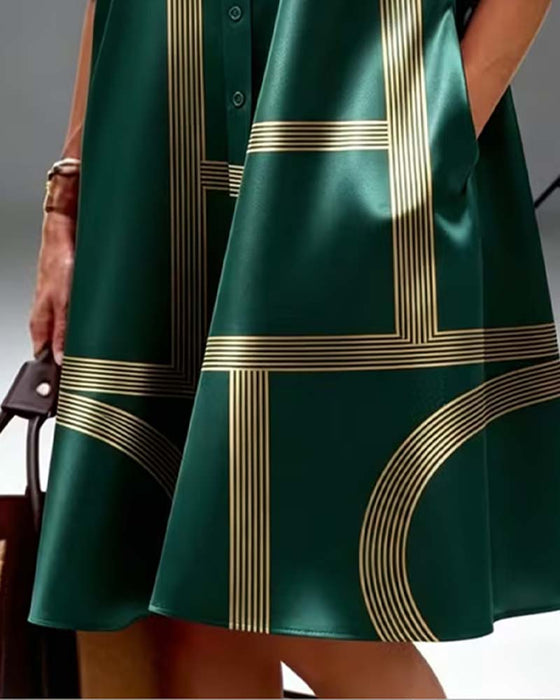 Kleid Revers Linie Druck Hemd