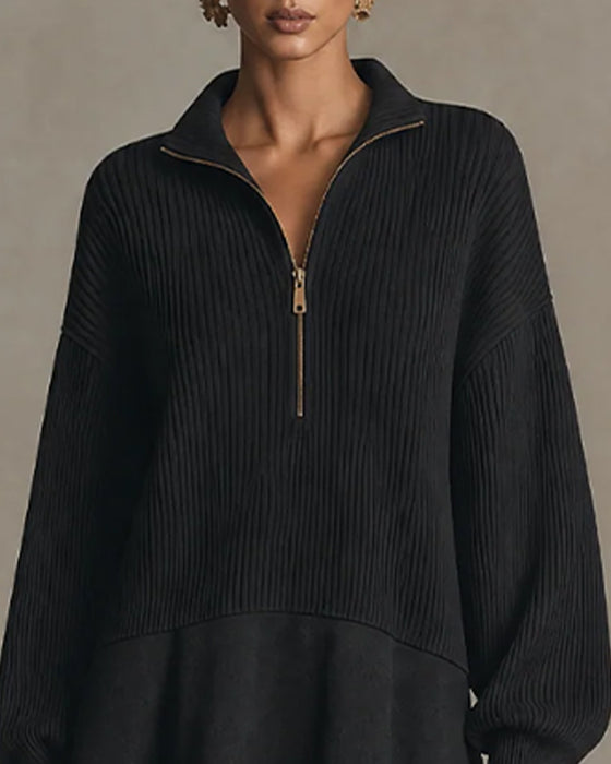 Kleid Pullover Lässig Reißverschluss Langarm