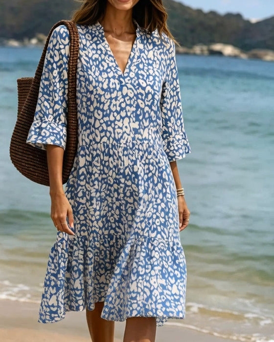 Kleid Rüsche V-Ausschnitt Leopard