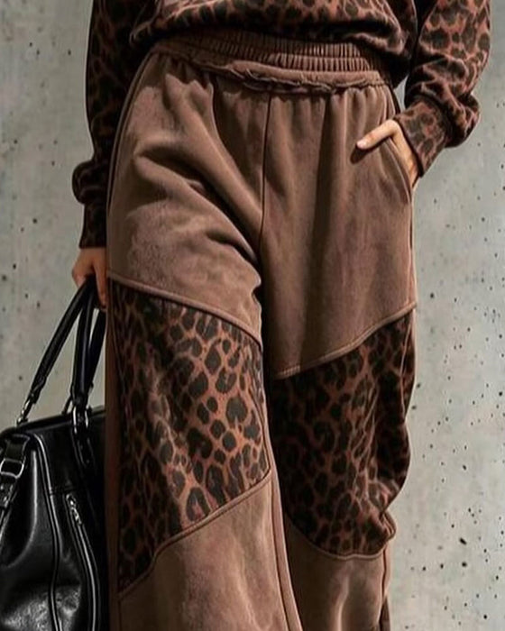 Set Leopardenmuster Patchwork Sweatshirt