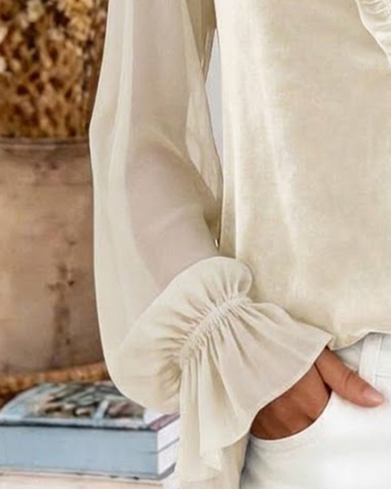Bluse Samt Patchwork Rüschen Ärmel