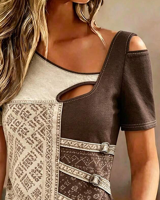Bluse Farbblock Kurzarm
