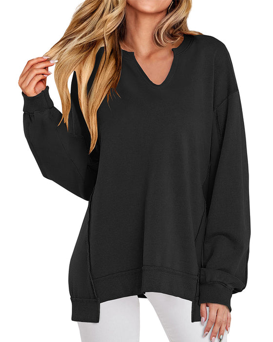 Sweatshirt V-Ausschnitt Uni Locker