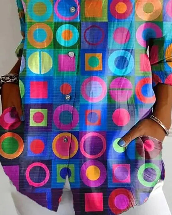Hemd Bunt Geometrisches Muster Langarm