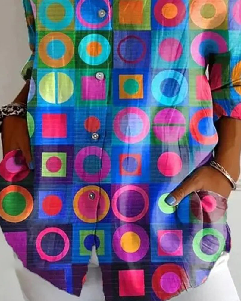 Hemd Bunt Geometrisches Muster Langarm