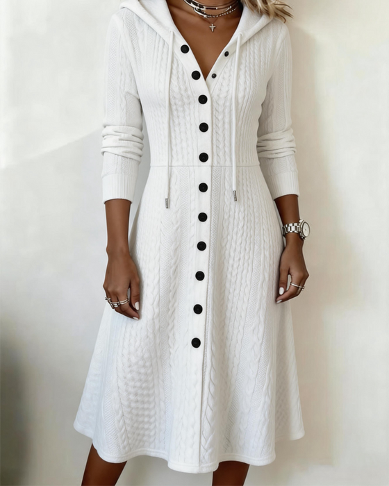 Kleid Lässig Mit Kapuze Knopf A-Linie