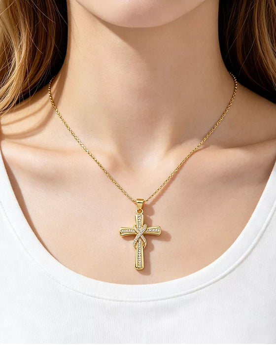 ✝️ Damen Halskette mit funkelndem Kreuzanhänger – Elegantes gedrehtes Design für Alltag & besondere Anlässe