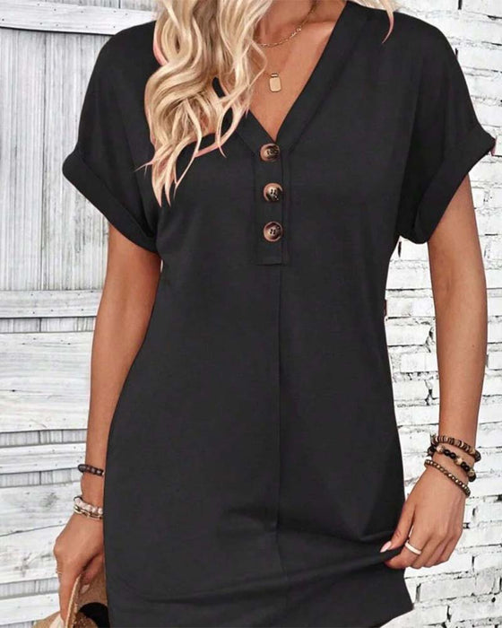 Kleid V-Ausschnitt Knopfleiste solid casual