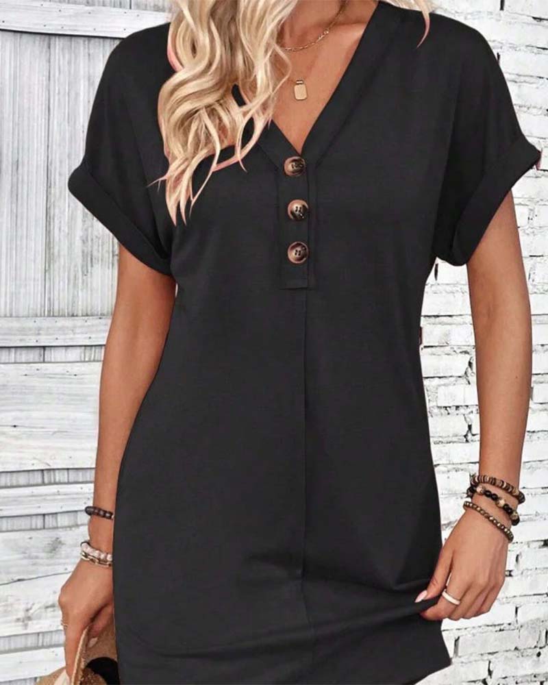 Kleid V-Ausschnitt Knopfleiste solid casual