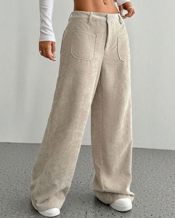 Hose Vorne Hinten Tasche Einfarbig Gerades Bein Lang