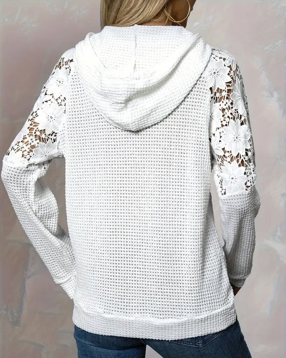Hoodie V-Ausschnitt Langärmlig Spitze Lässig