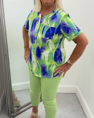 Bluse Henley Ausschnitt Ombre Druck Kurzarm Tasche