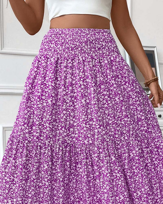 Rock Lagert Kleiner Blumenprint A-Linie Lang
