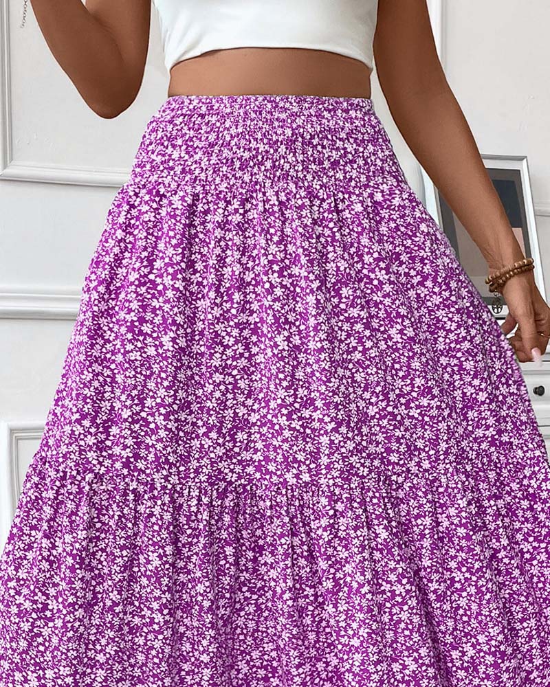 Rock Lagert Kleiner Blumenprint A-Linie Lang