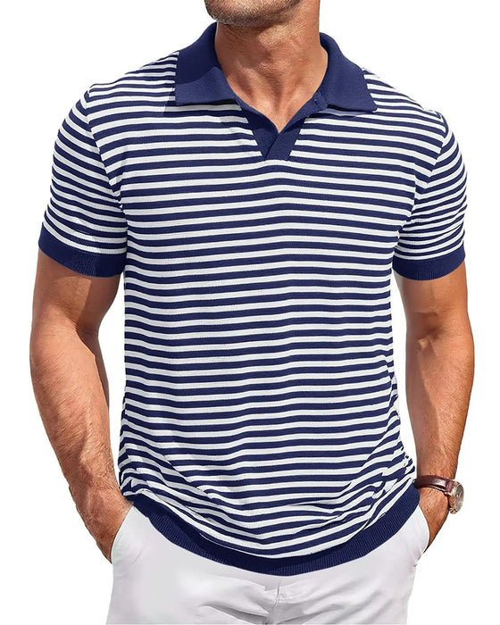 T-Shirt Polokragen Streifen Farbblock