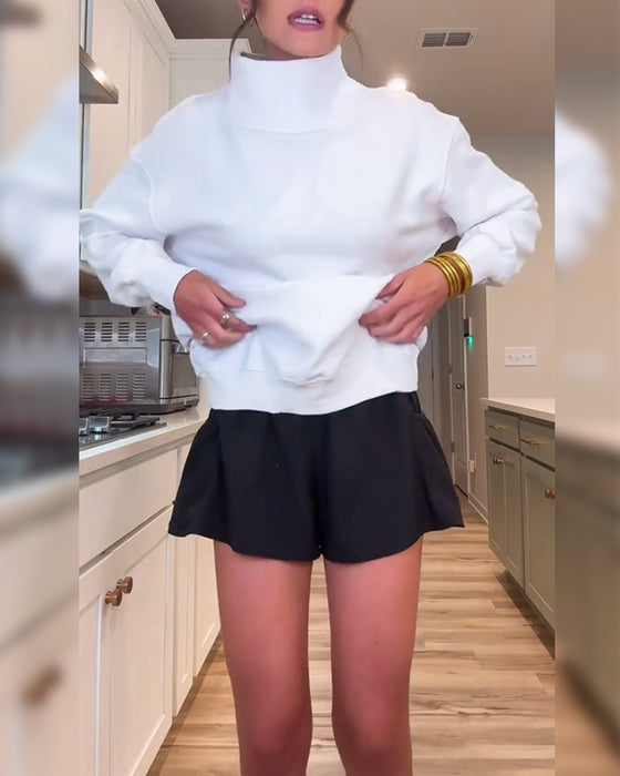 Lässiges Sweatshirt mit hohem Kragen, einfarbig