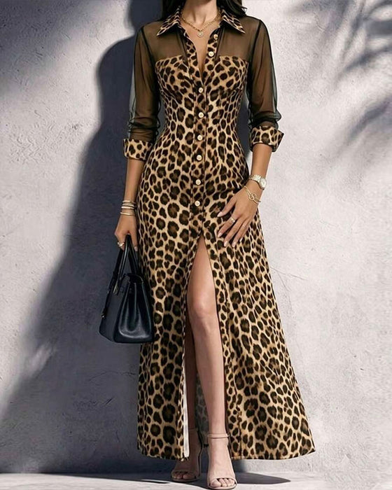 Kleid Revers Leopard Trendy