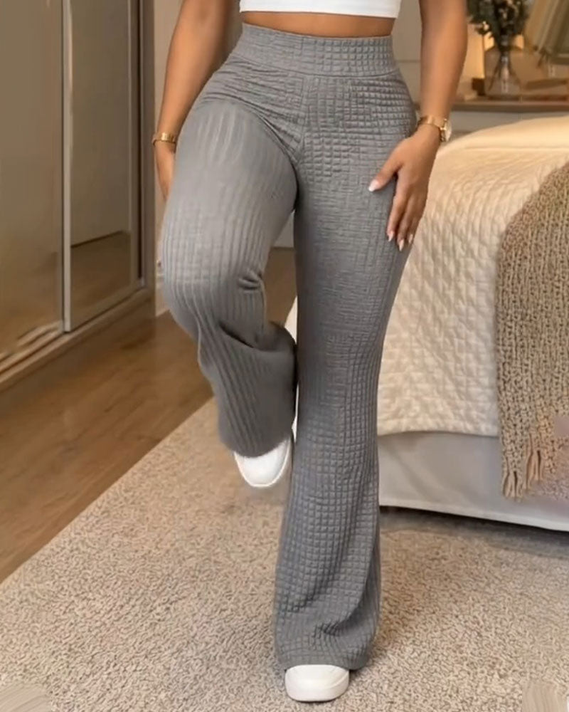 Hose Hohe Taille Einfarbig Ausgestellt