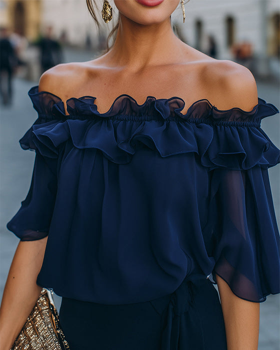 Bluse Elegant Off-Shoulder Rüsche