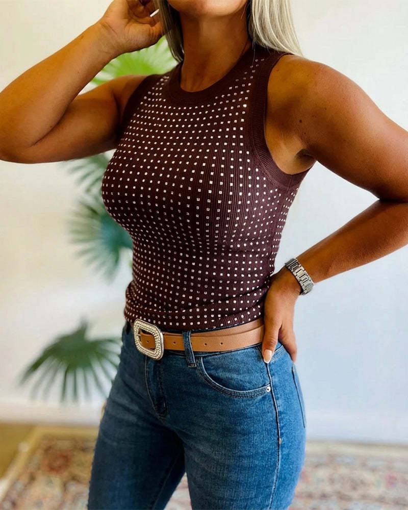 Tanktop Einfarbig Gerippt Strass Eng Anliegend