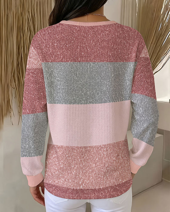 Sweatshirt Knopf Rundhals Farbblock