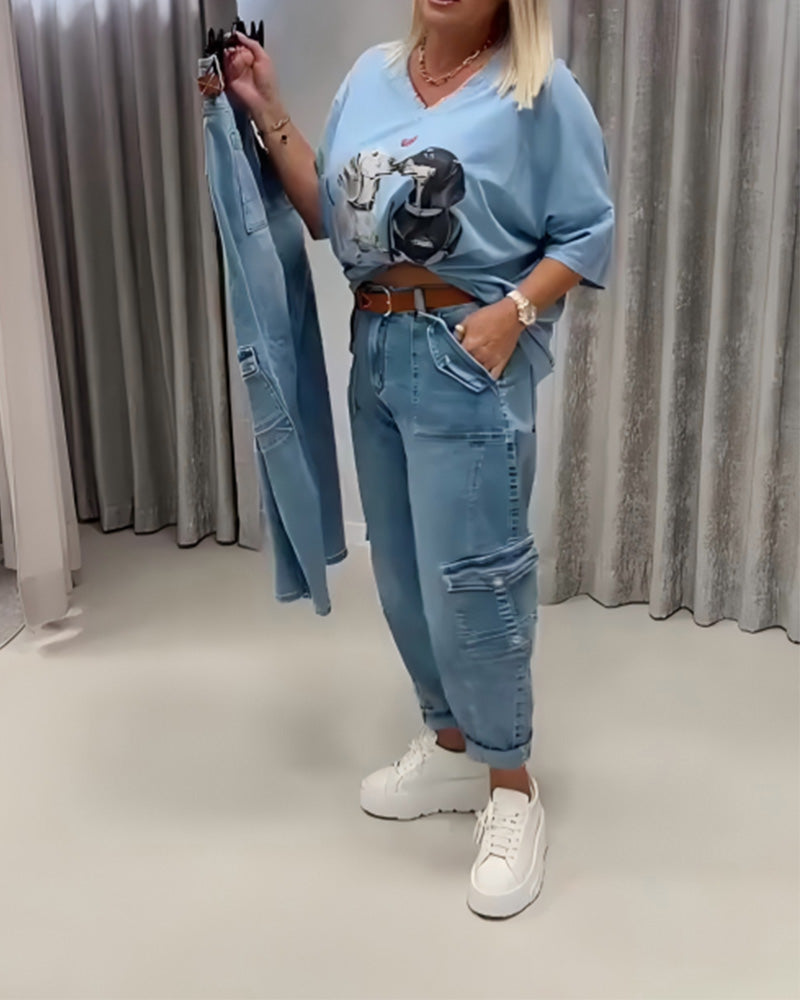 Jeans Hohe Taille Cargo Stil