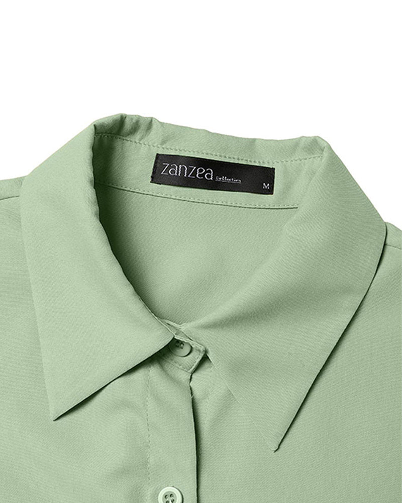 Kleid A-Linie Bindung Hohe Taille Knopf