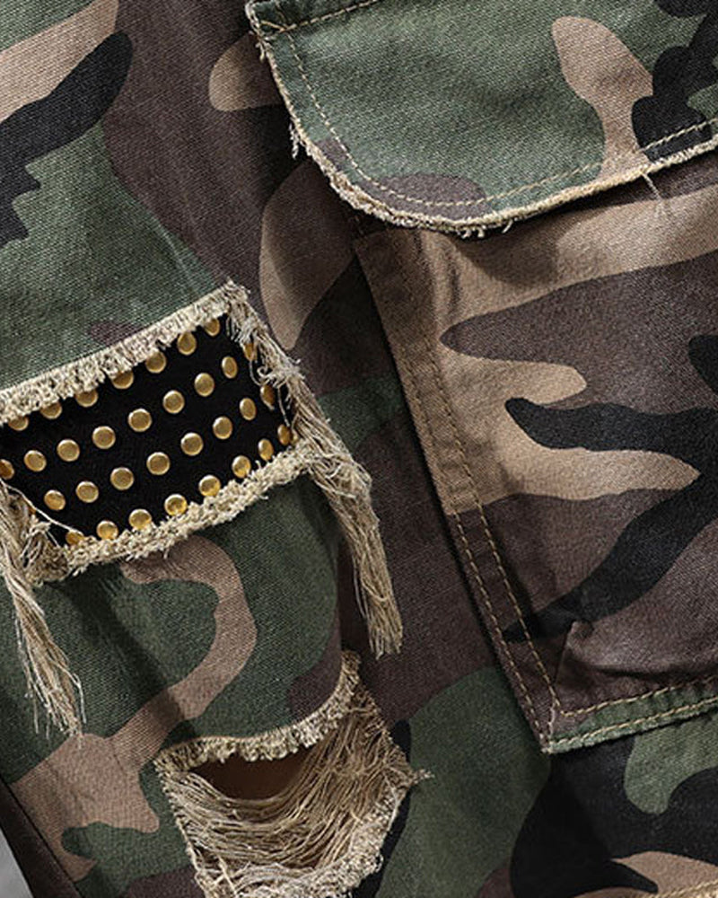 🔥 Herren Cargo-Shorts Camouflage Mit Nieten