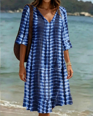Kleid Mit V-Ausschnitt, Farbverlaufsdruck, Urlaub
