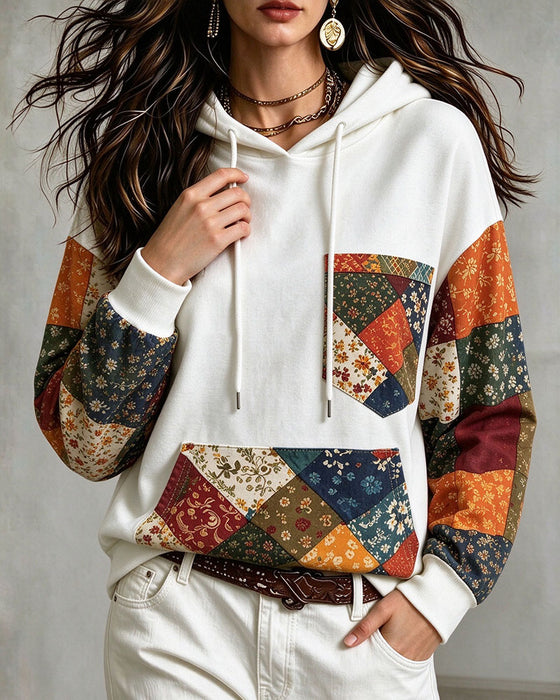 Hoodie Patchwork Druck Mit Kapuze