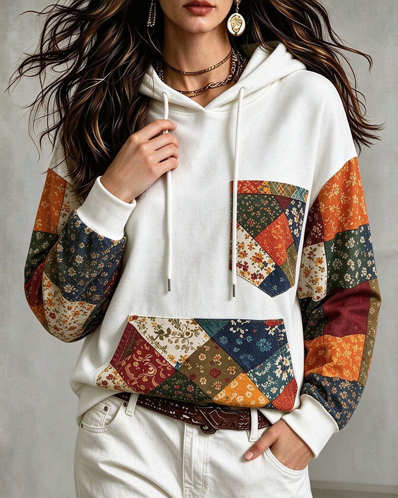 Hoodie Patchwork Druck Mit Kapuze
