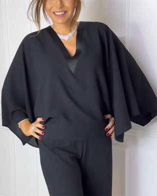 Bluse V-Ausschnitt elegant Schmetterlingsärmel