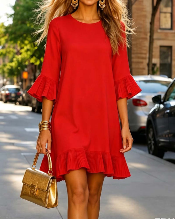 Kleid Rundhals Volant Locker