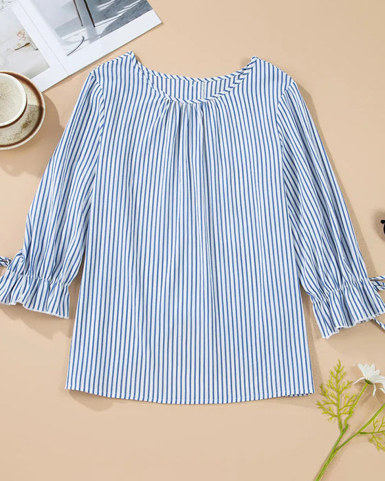 Bluse Gestreift Rundhals Puffärmel