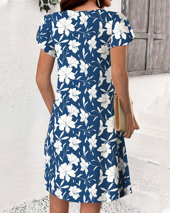 Kleid Kurzarm Knopf Druck