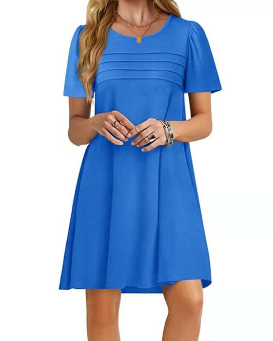 Kleid Rüsche Kurzarm Rundhals