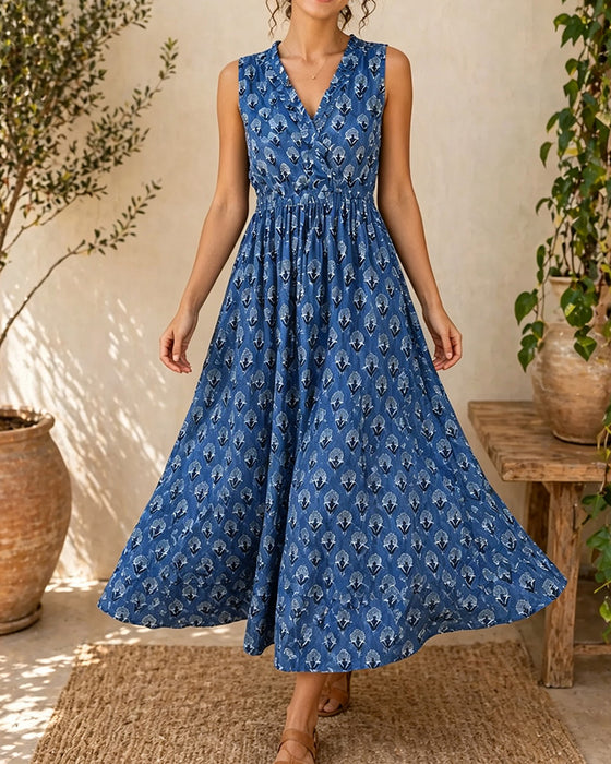 Kleid V-Ausschnitt Ärmellos Taille