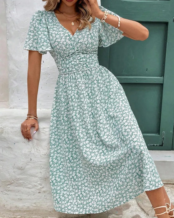 Kleid Blumen V-Ausschnitt Taille