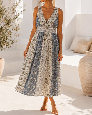 Kleid Ärmellos Blumenprint Taillenbund