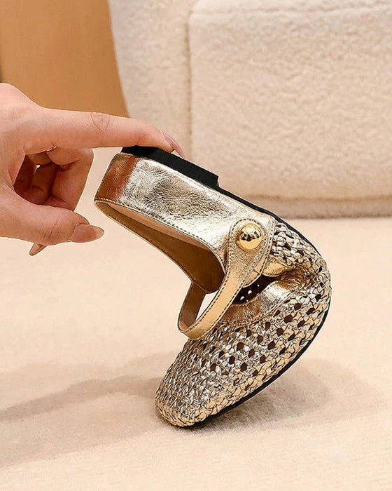 Schuhe Eckige Zehe Gewebt Durchbrochen