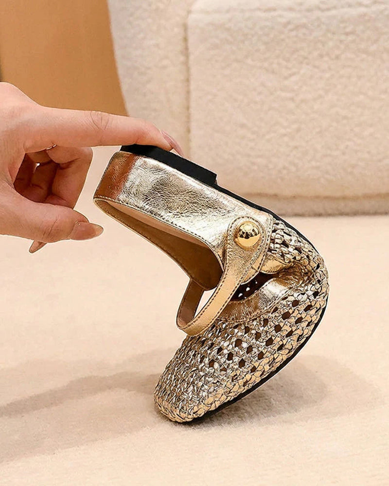 Schuhe Eckige Zehe Gewebt Durchbrochen