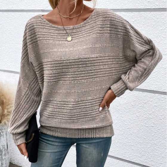 Einfarbiges Langarmshirt mit Rundhals und Streifen