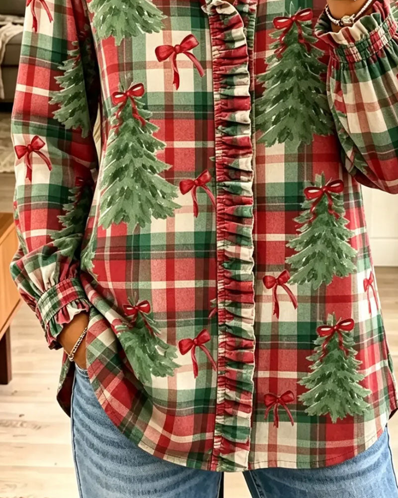 Hemd Weihnachten Karo Weihnachtsbaum Print